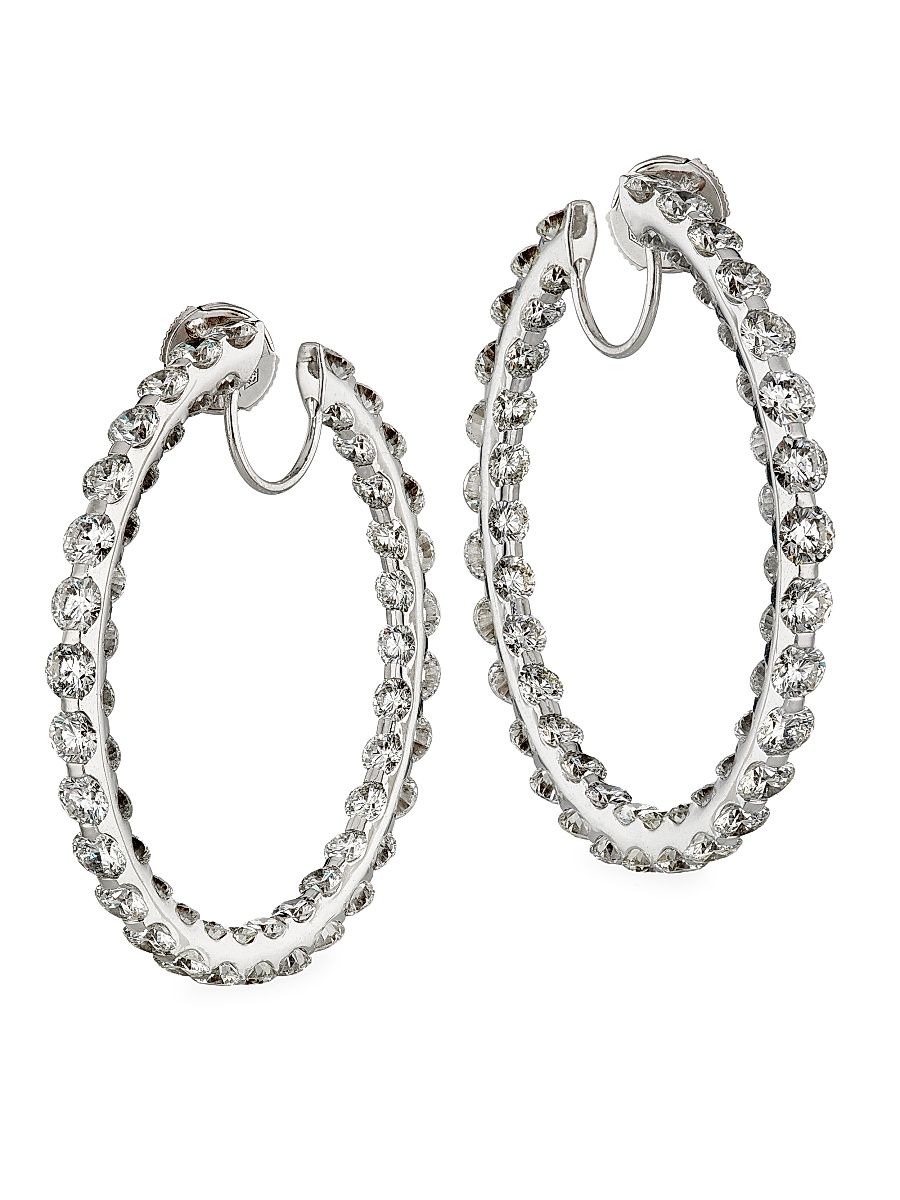 Women's 18K White Gold & 14.79 TCW Diamond Large Inside-Out Hoop Earrings - White Gold