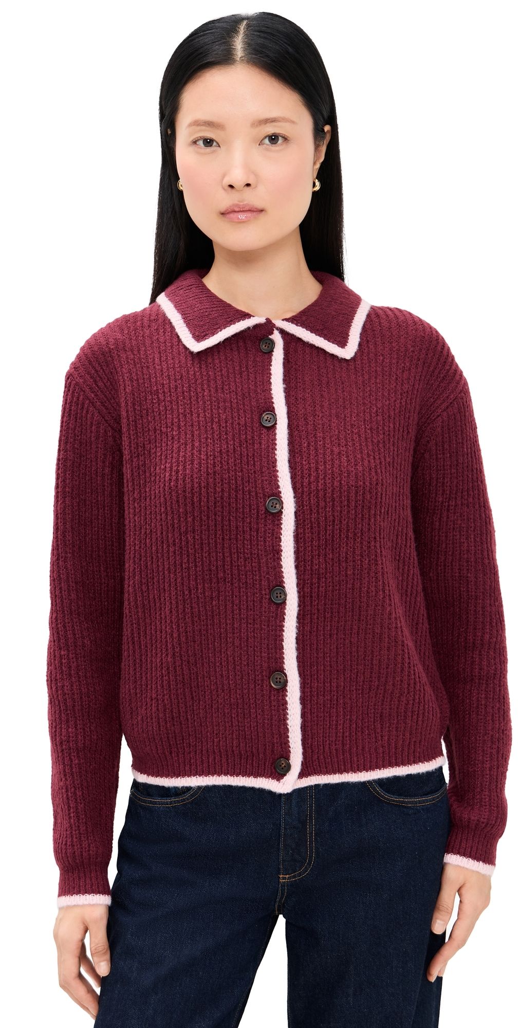 Little Lies Francesca Cardigan Burgundy/Pink M/L
