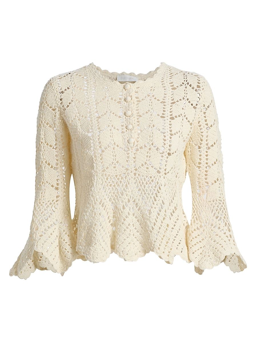 Women's Awaken Lace Crochet Cotton Top - Cream - Size 10