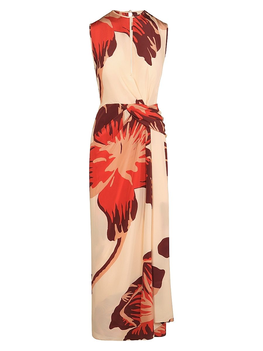 Women's Micaela Odyssey Floral Silk Maxi Dress - Ecru Wine Red Pink - Size 12