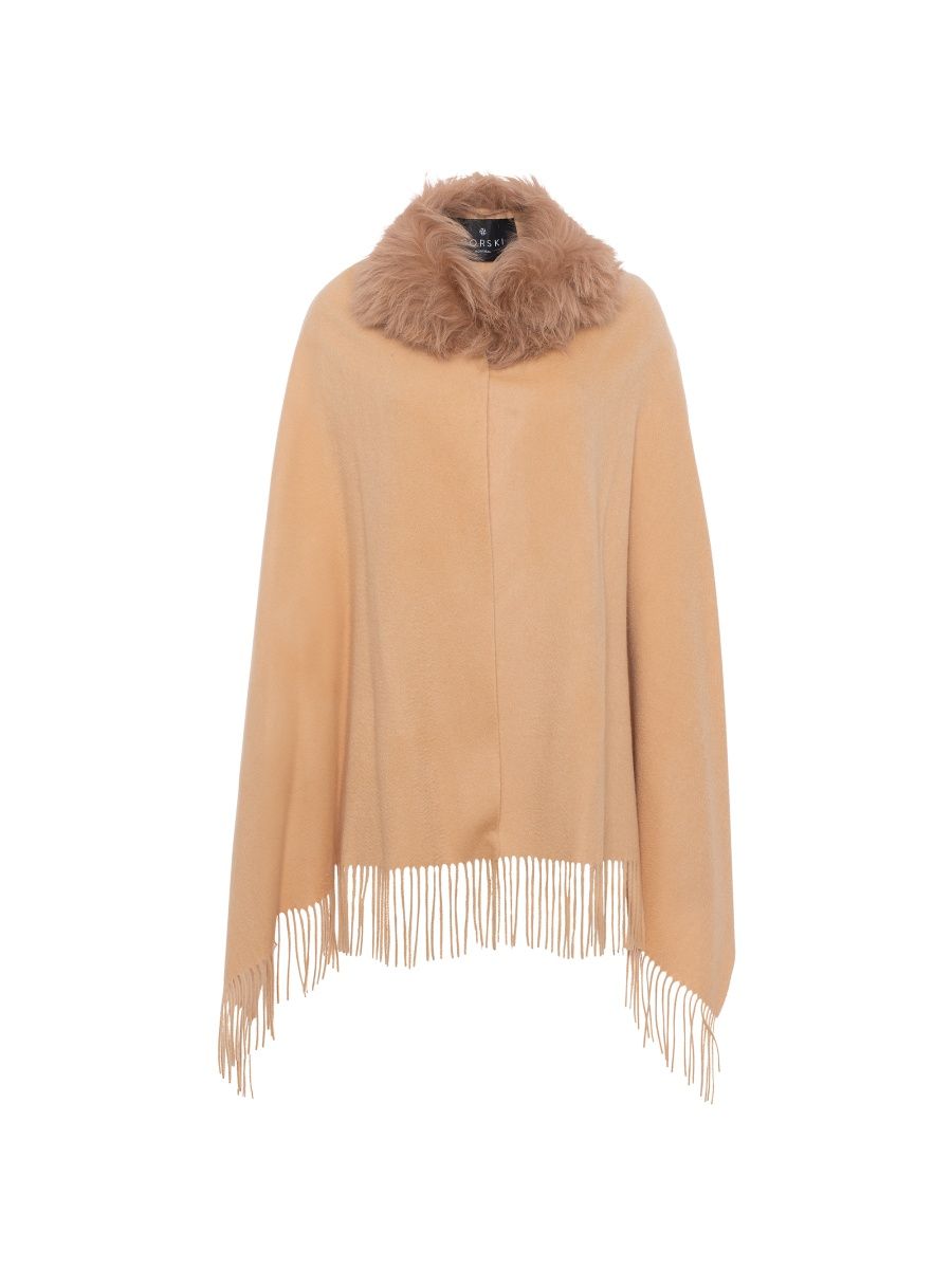 Gorski Women's Select Cashmere Stole with Select Lamb Collar - Light Camel