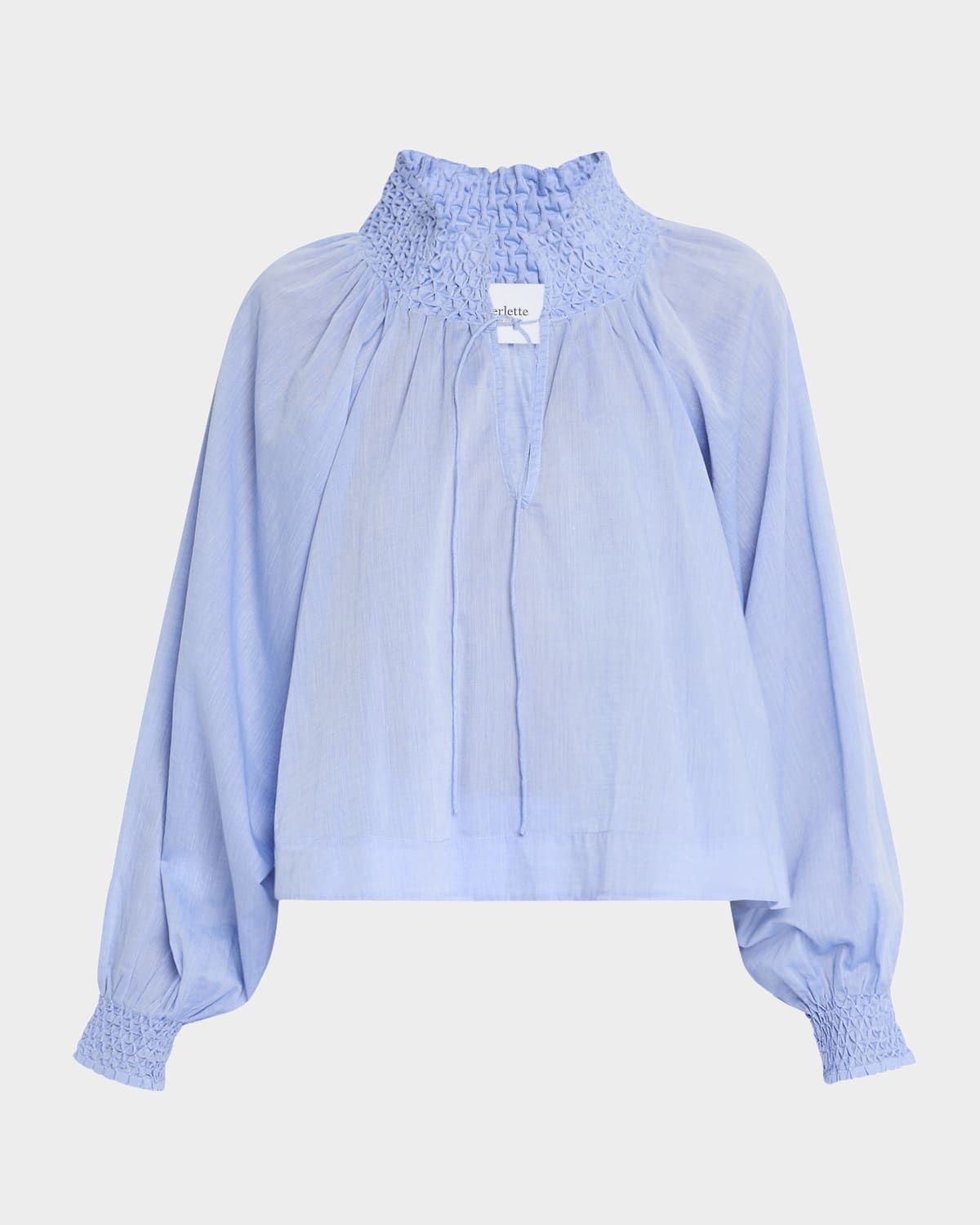 Helene Smocked Cotton Chambray Blouse