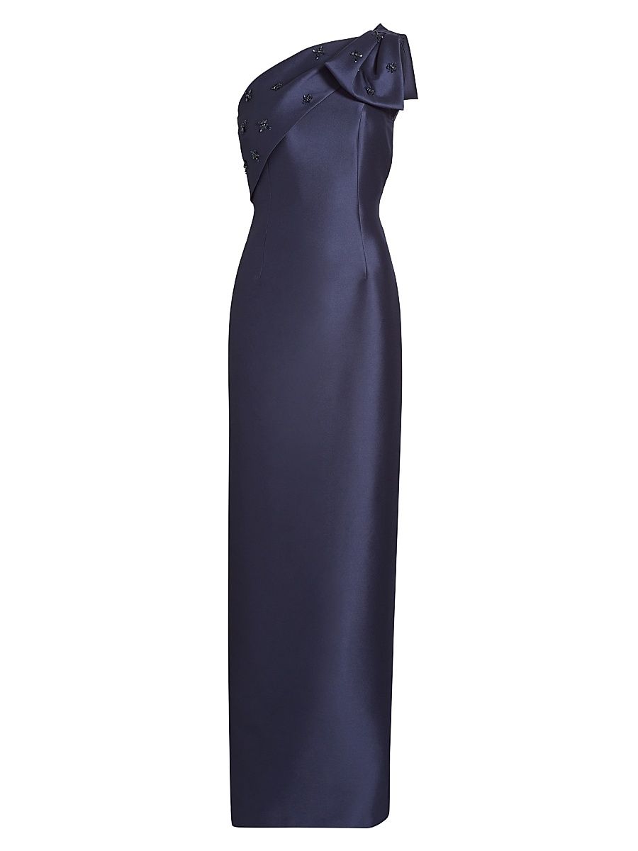 Women's Olivia One-Shoulder Mikado Gown - Washed Indigo - Size 14