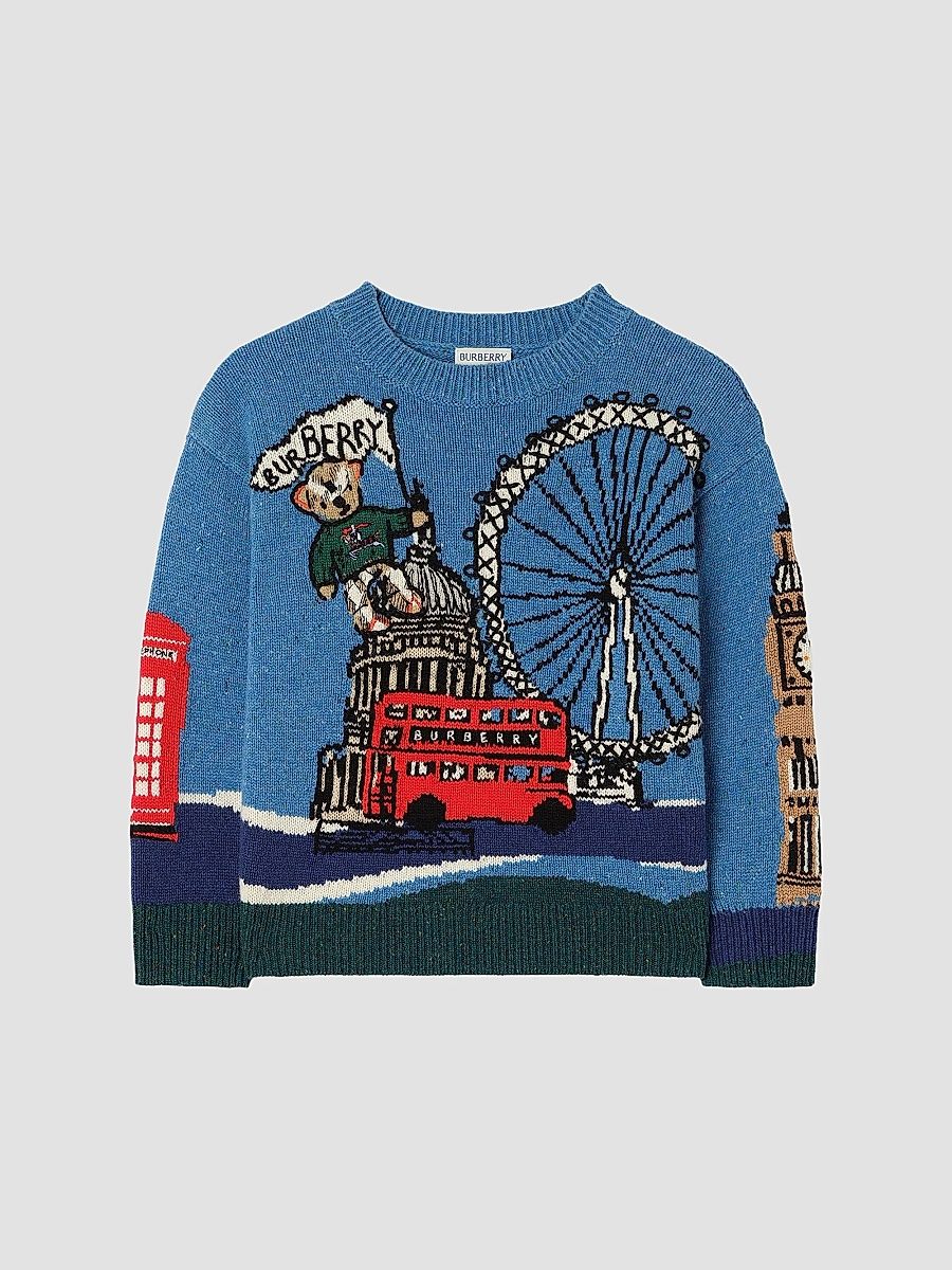 Little Boy's & Boy's Bear Cityscape Intarsia Sweater - Sky Blue - Size 8