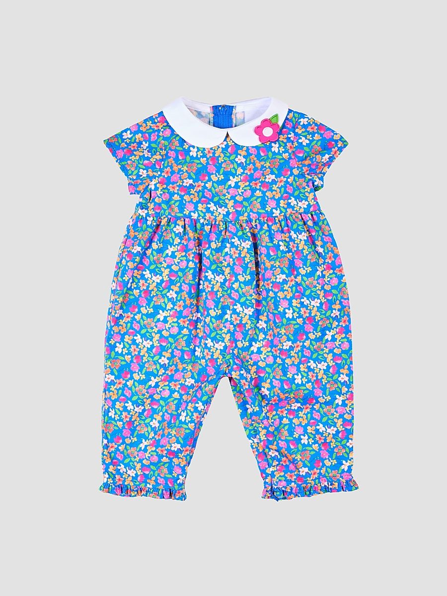 Baby Girl's Floral Collared Coverall - Royal Multi - Size 24 Months