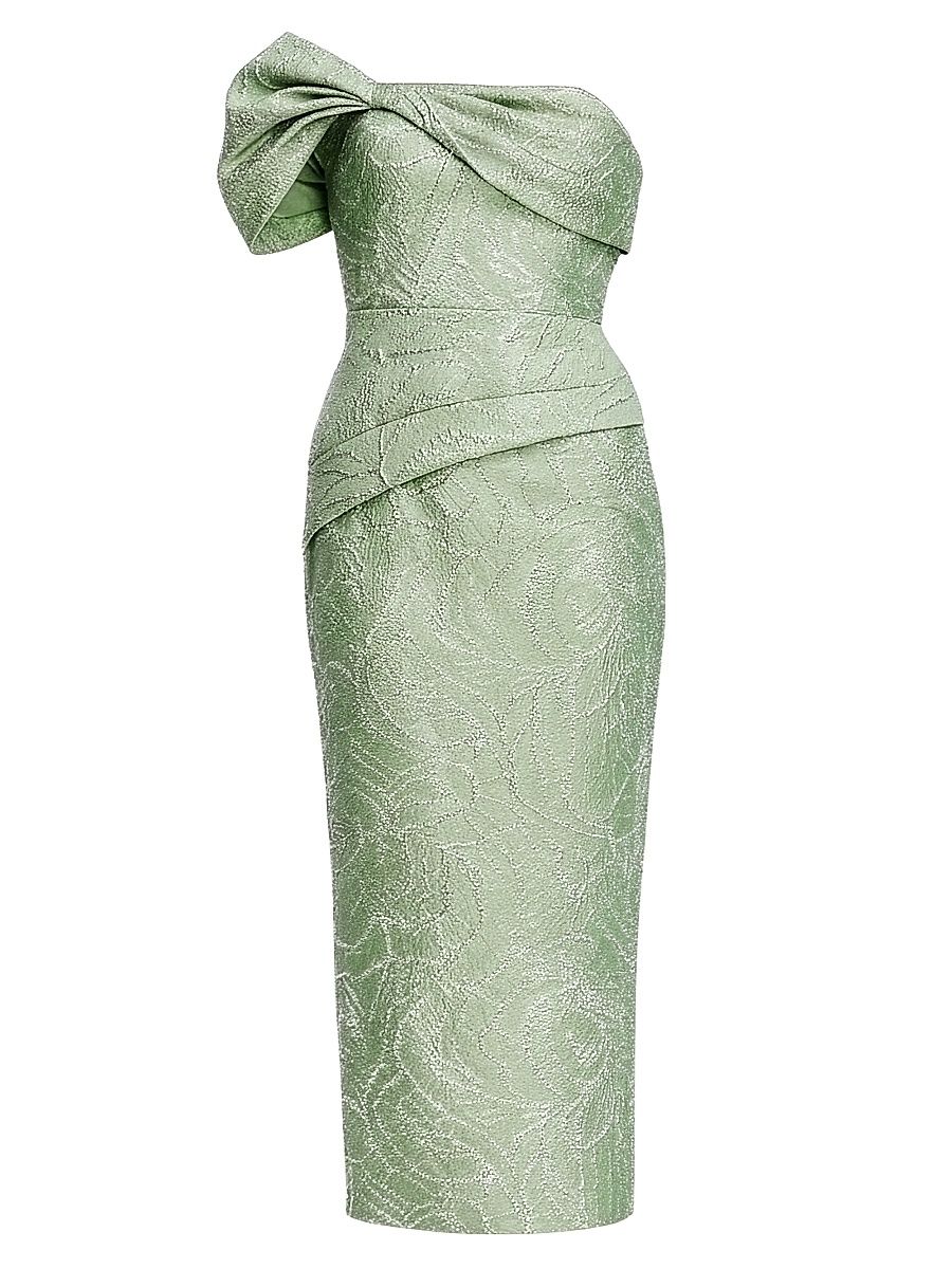 Women's Cyprus One-Shoulder Jacquard Midi-Dress - Sage - Size XL