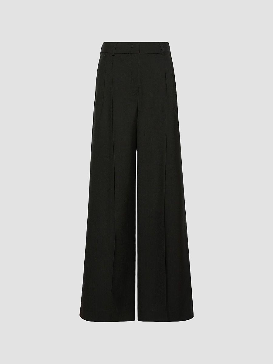 Women's Wide Leg Woollen Cloth Trousers - Black - Size 14