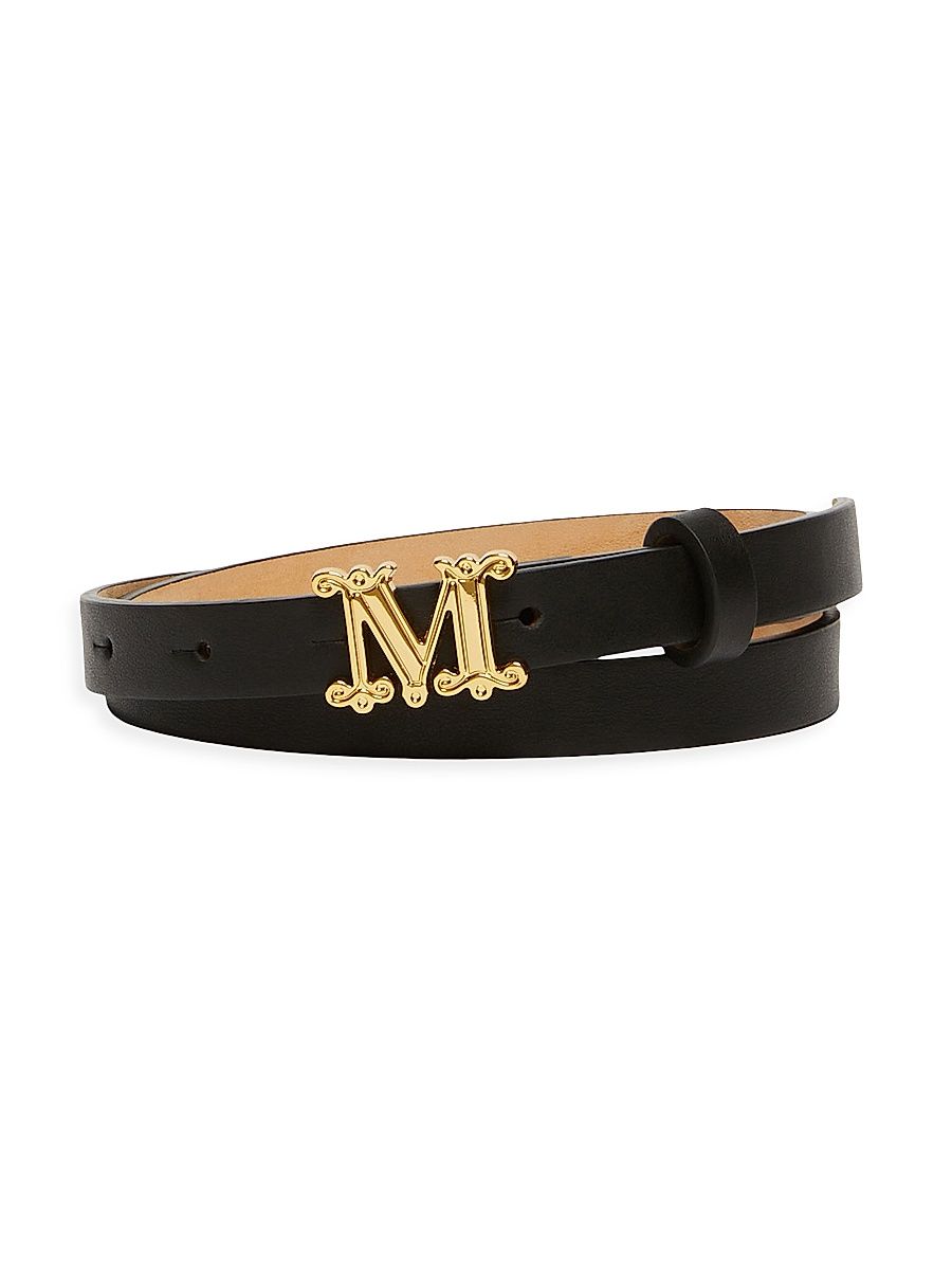 Women's Leather Monogram Belt - Black - Size Large
