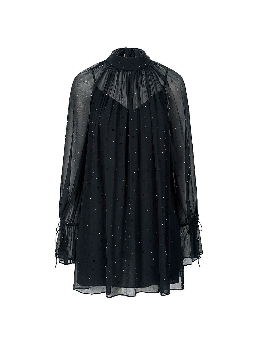 Women's Roux Embellished Semi-Sheer Minidress - Black - Size Large