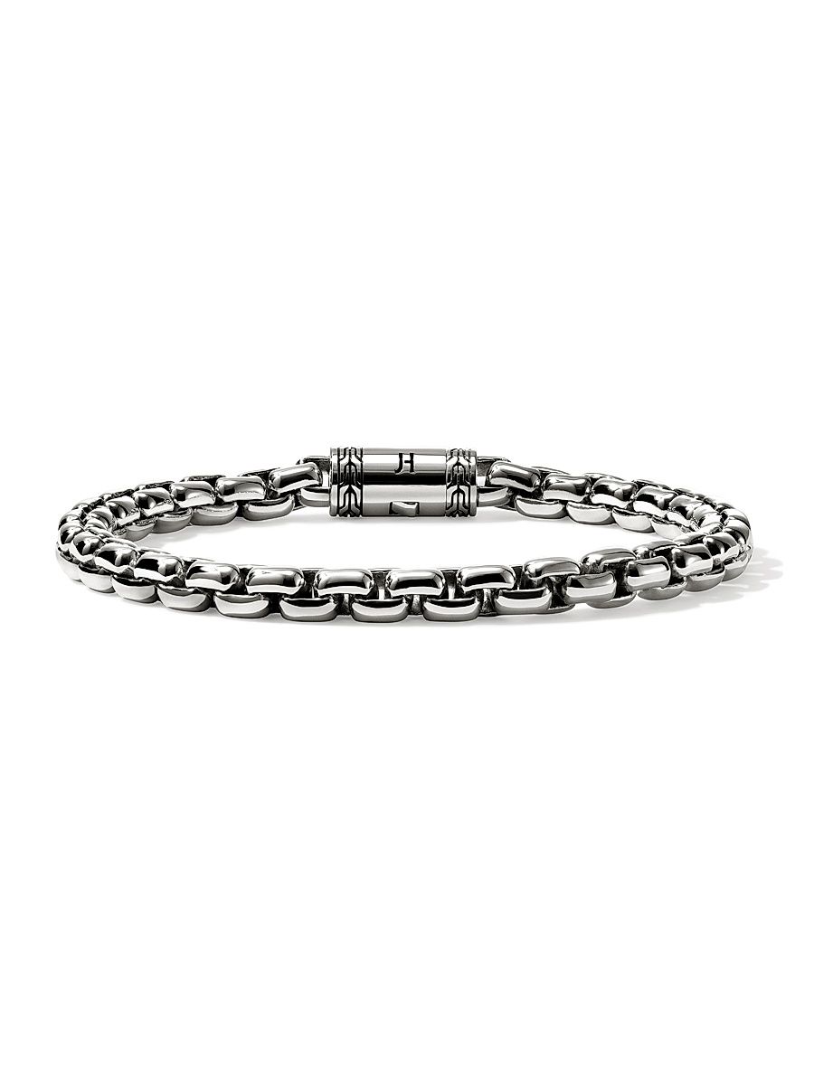Men's Blackened Sterling Silver Box Chain Bracelet/6MM - Silver - Size Medium