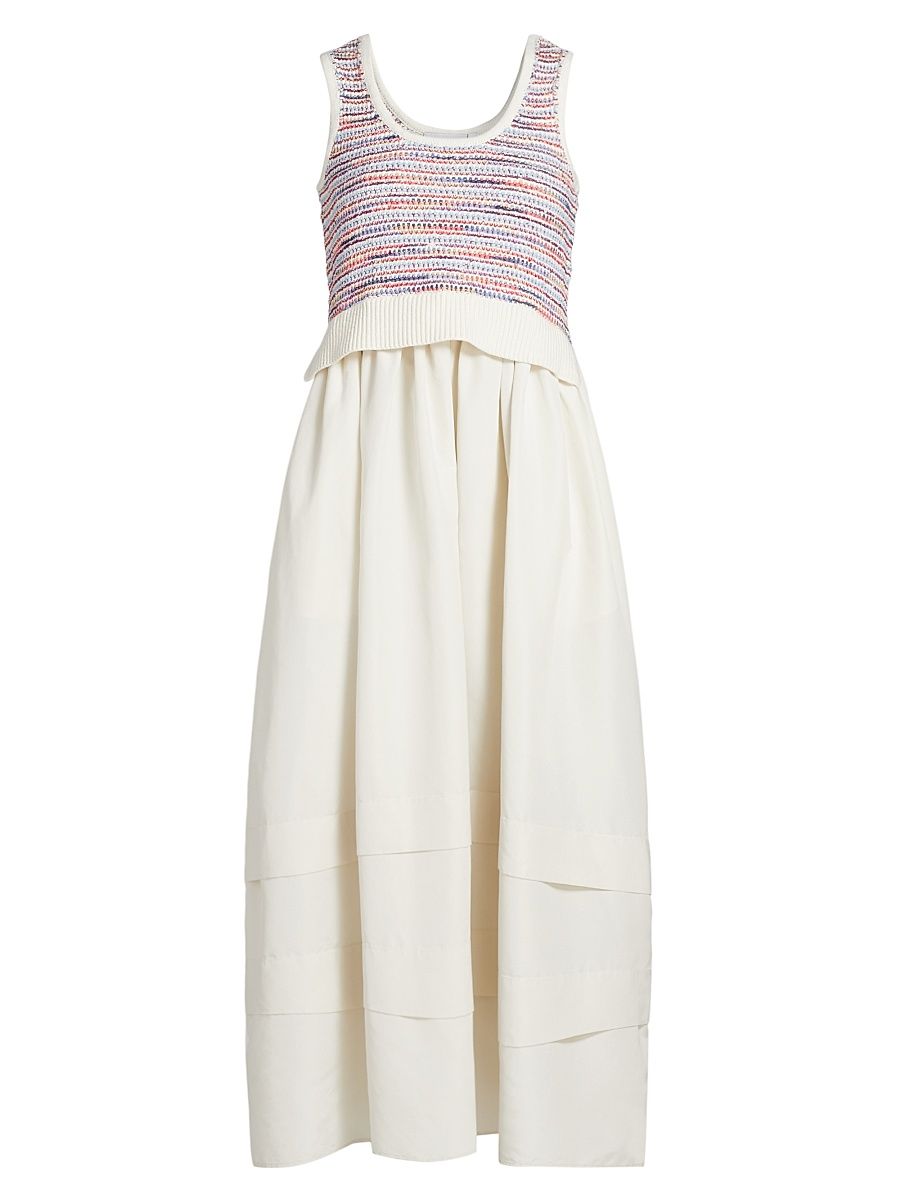 Women's Loewel Mixed-Media Midi-Dress - Raspberry Multi - Size Large