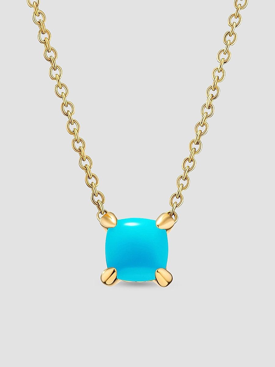 David Yurman Women's Micro Chatelaine Pendant Necklace in 18K Yellow Gold - Turquoise - Size 17