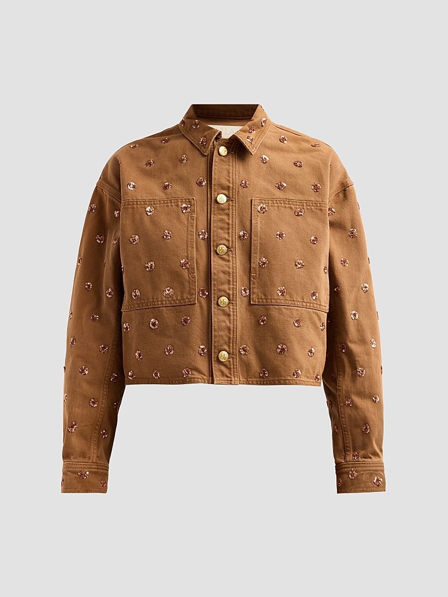 Women's The Bobbi Embellished Denim Jacket - Umber - Size Large