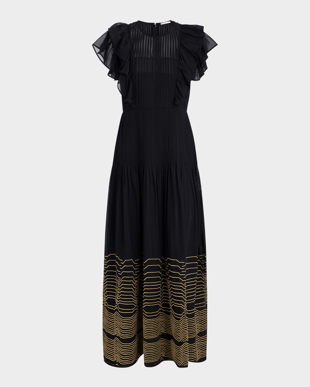 Winfrey Flutter-Sleeve Pintuck Maxi Dress