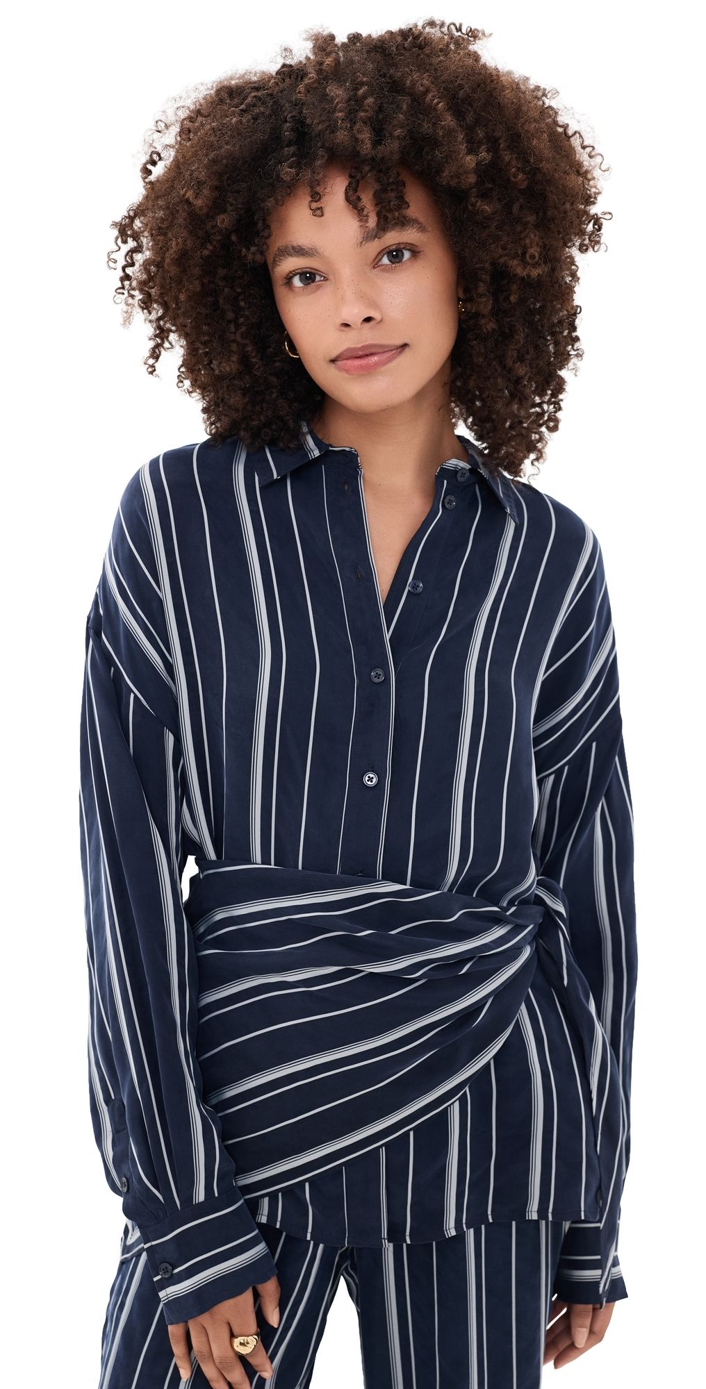 Favorite Daughter The Positano Button Down Shirt Midnight Grey Stripe M