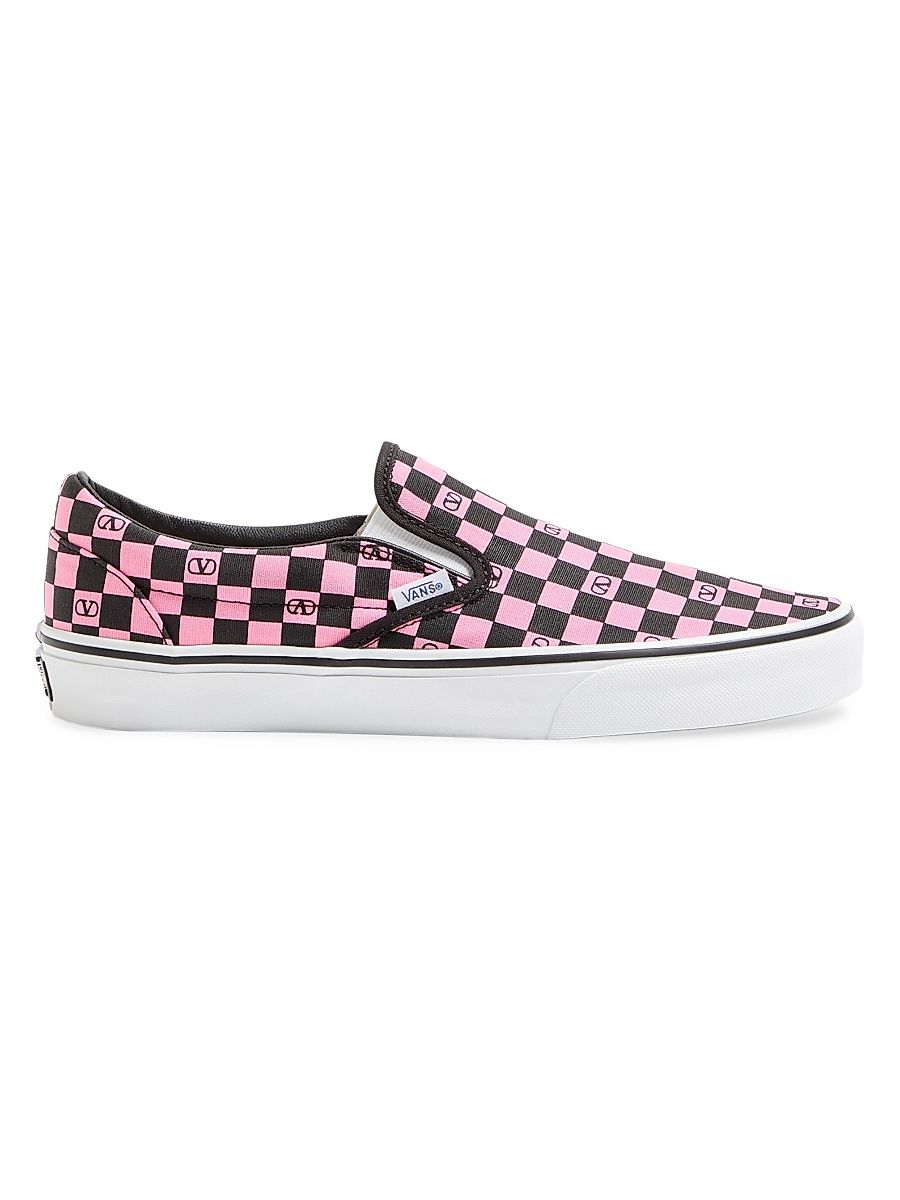 Men's Valentino Garavani and Vans Slip-On Sneakers in Fabric with VLogo Checkerboard Print - Pink Orchid Black - Size 9.5