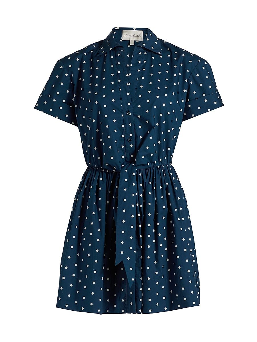 Women's Asbury Polka Dot Cotton Poplin Mini Shirtdress - Dots Navy - Size Large