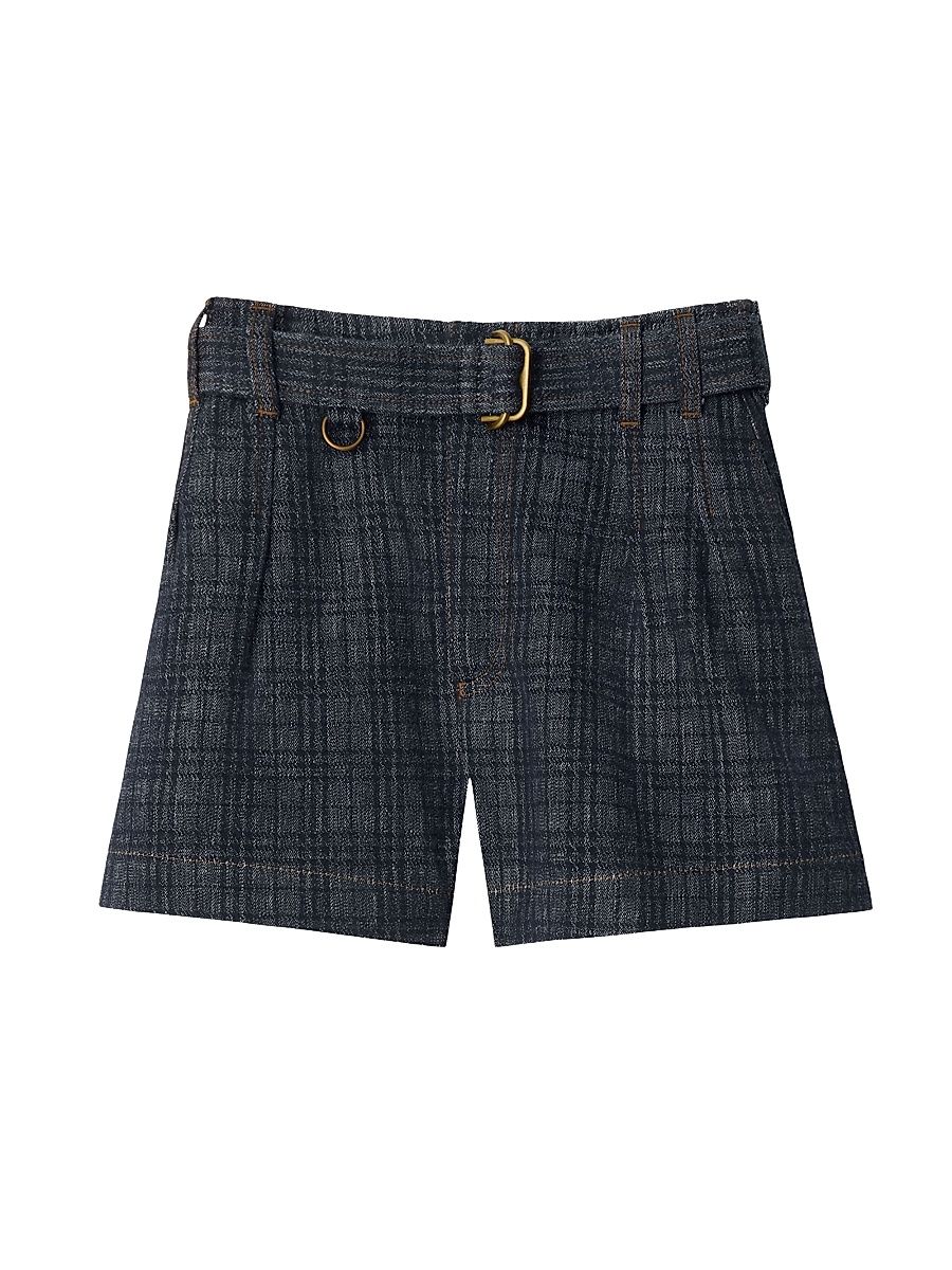 Women's Check Jacquard Cotton Belted Shorts - Indigo Ip Check - Size 27