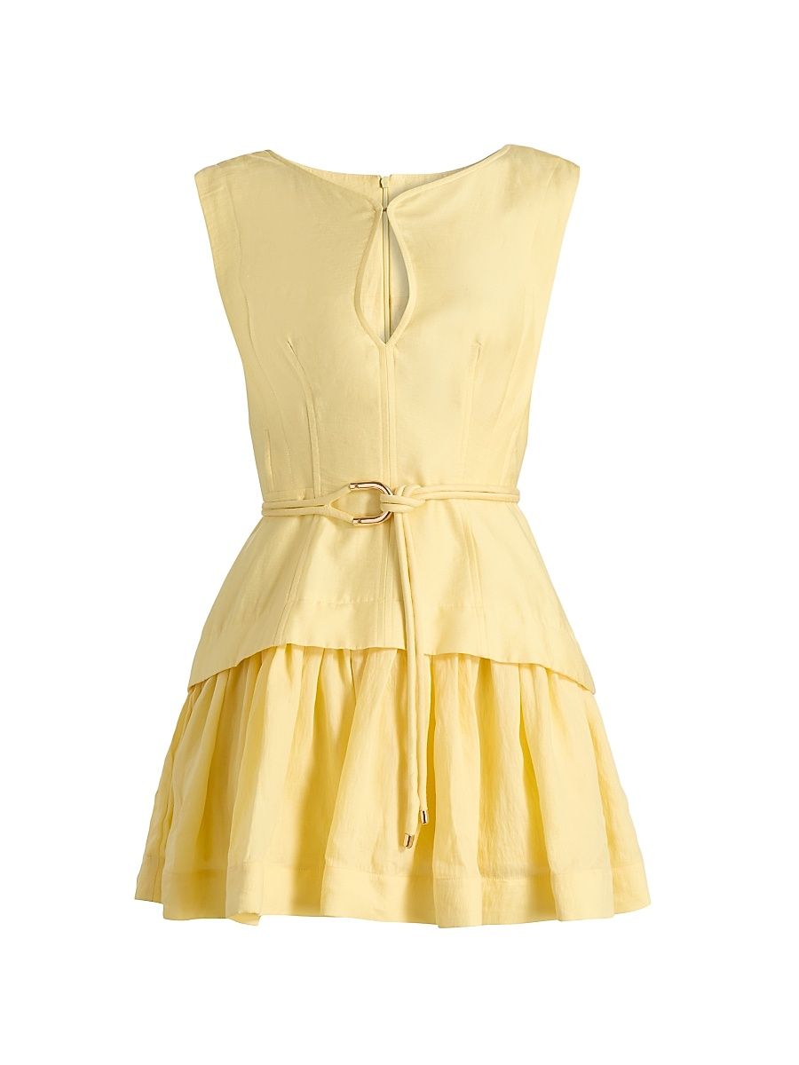 Women's Remly Ruffled Linen-Blend Minidress - Lemon Sorbet - Size 12