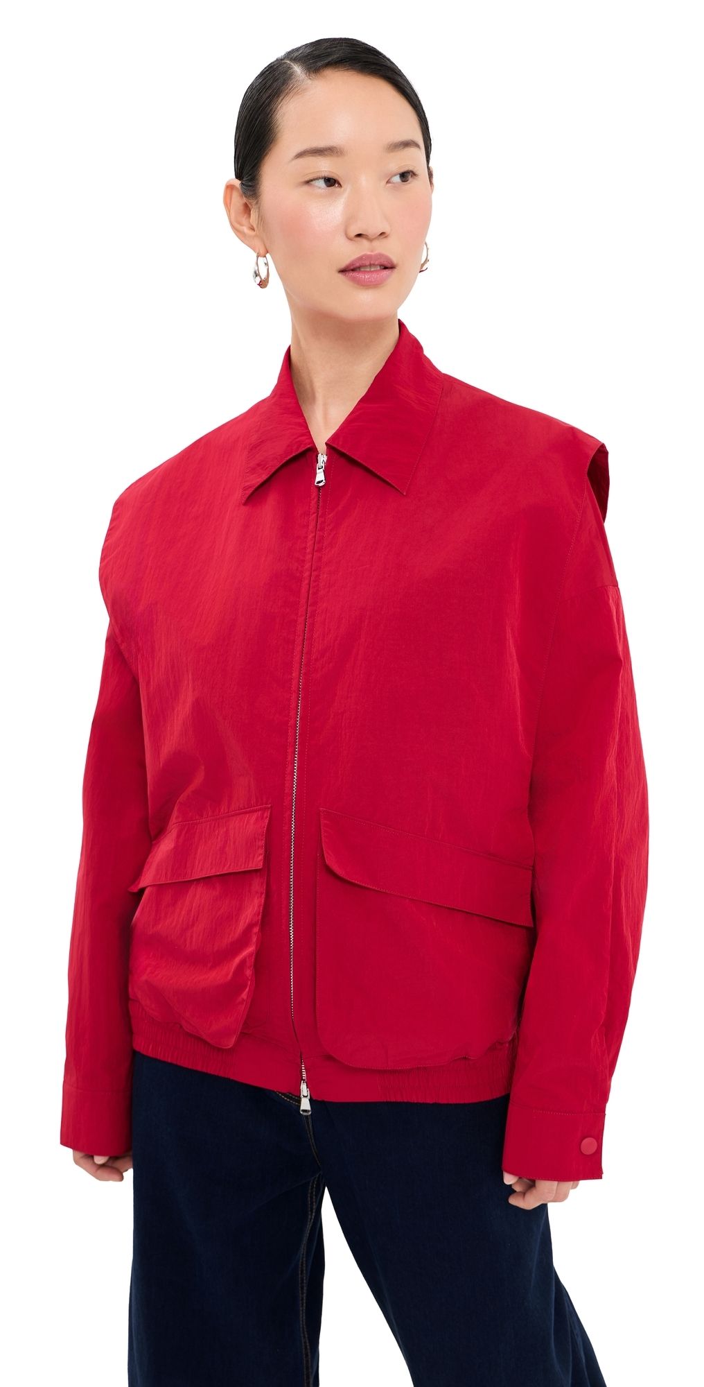 Tibi Fall Nylon Snap Bomber Red L