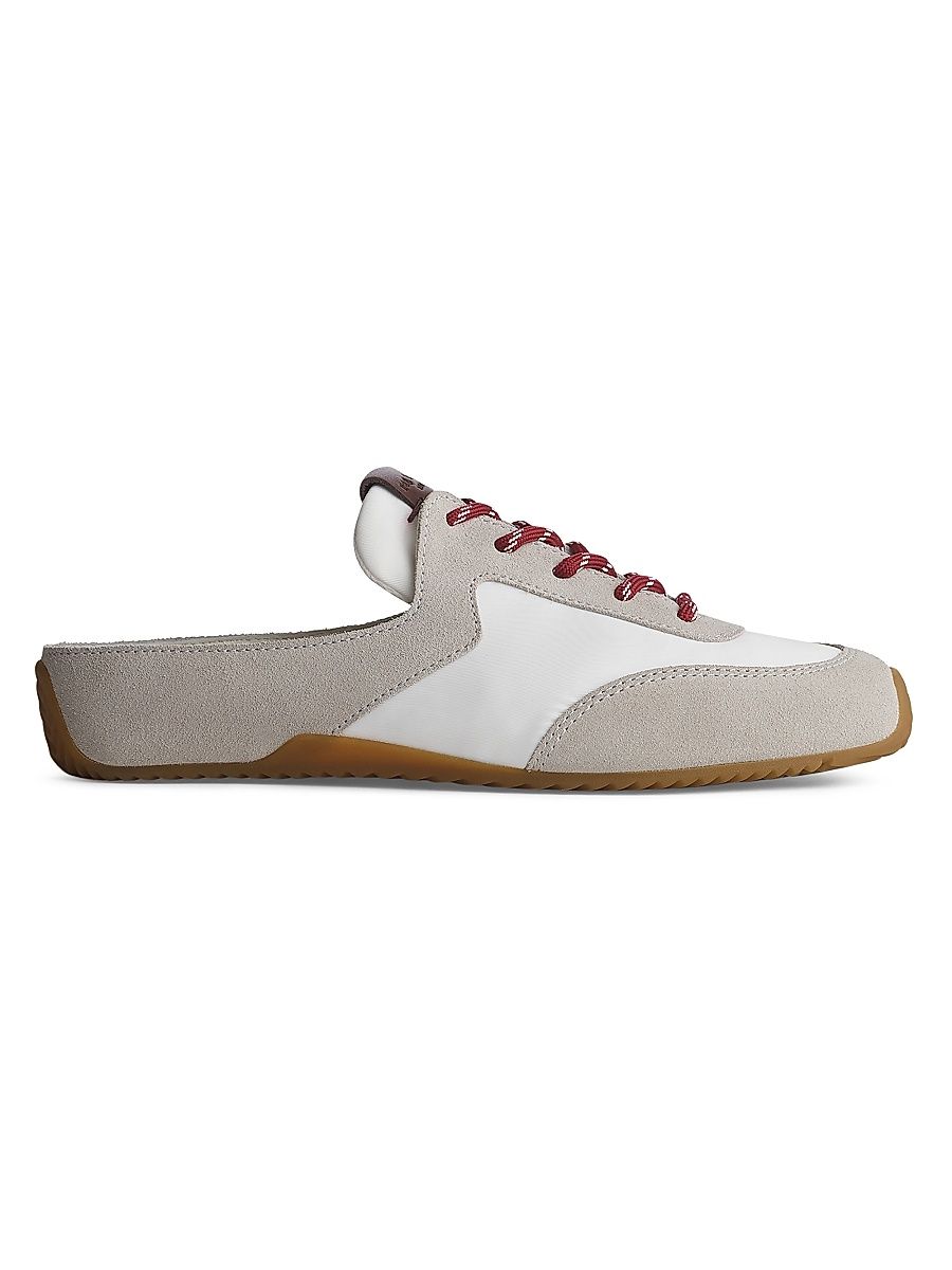Women's Retro Leather-Suede Runner Mule Sneakers - White Taupe - Size 7.5