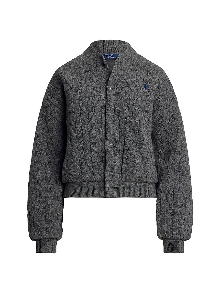 Women's Cable-Knit Wool-Cashmere Bomber Jacket - Antique Heather - Size XL