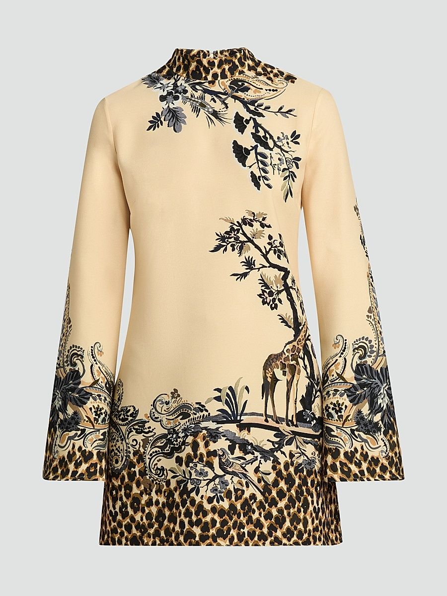 Women's Leopard-Print Mini Dress - Printed Beige - Size 12