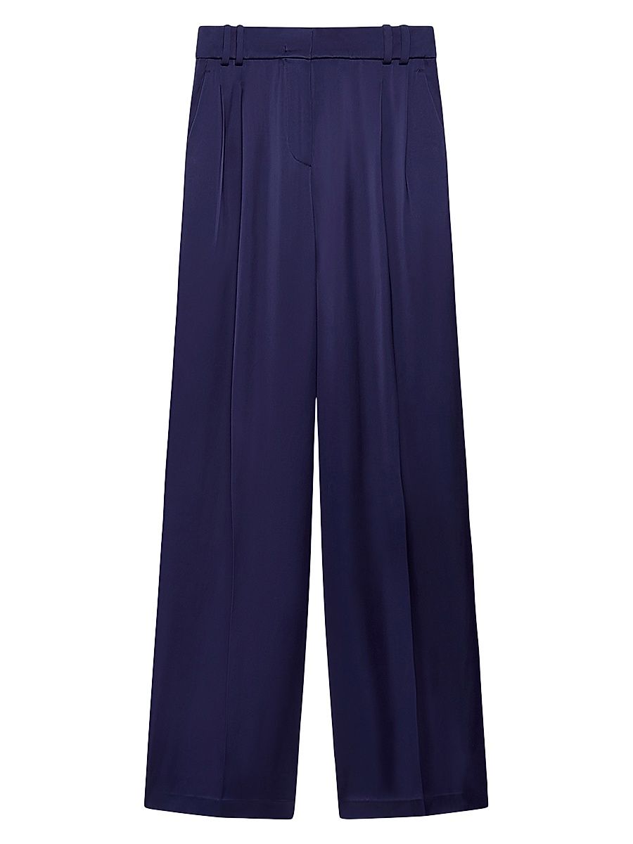 Women's Satin Pleated Trousers - Indigo - Size 10