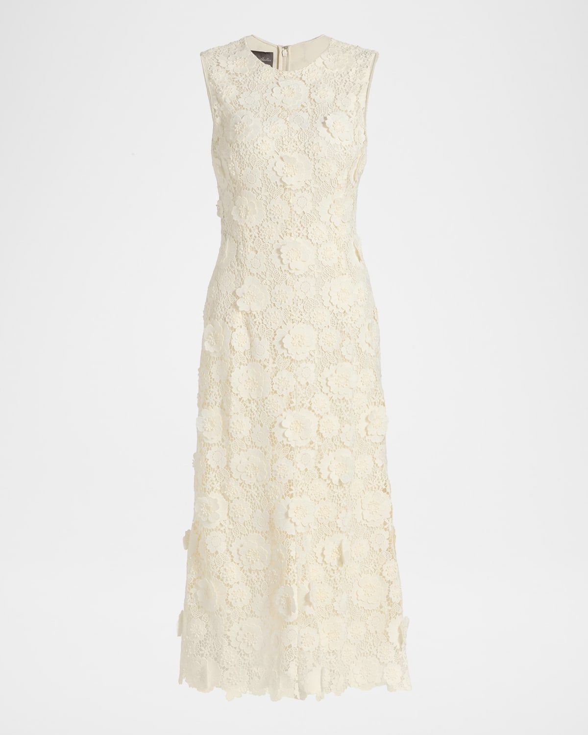 3D Flower Guipure Sleeveless Midi Dress