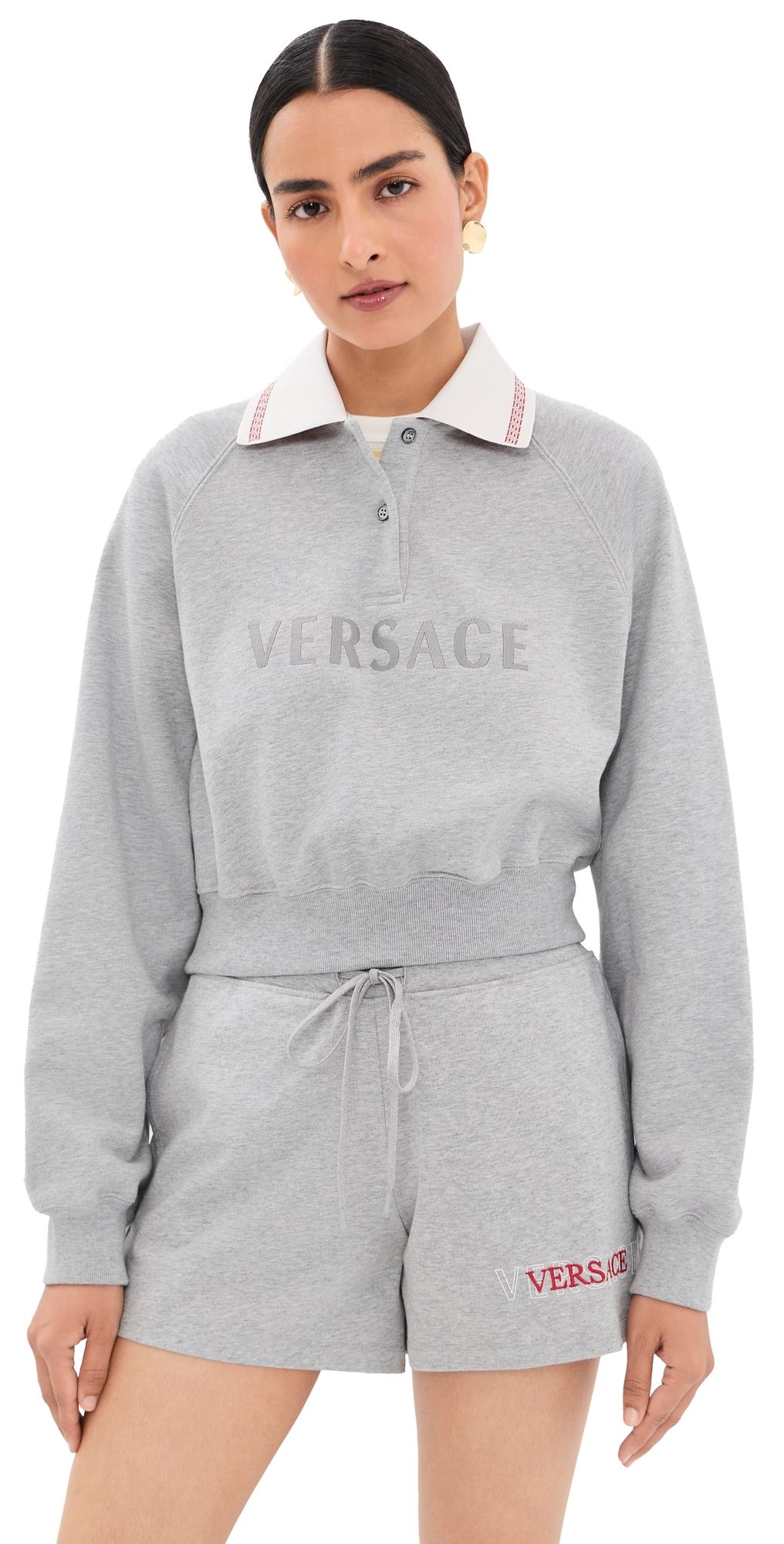 Versace Greca Collared Sweatshirt Grey Melange/White 38