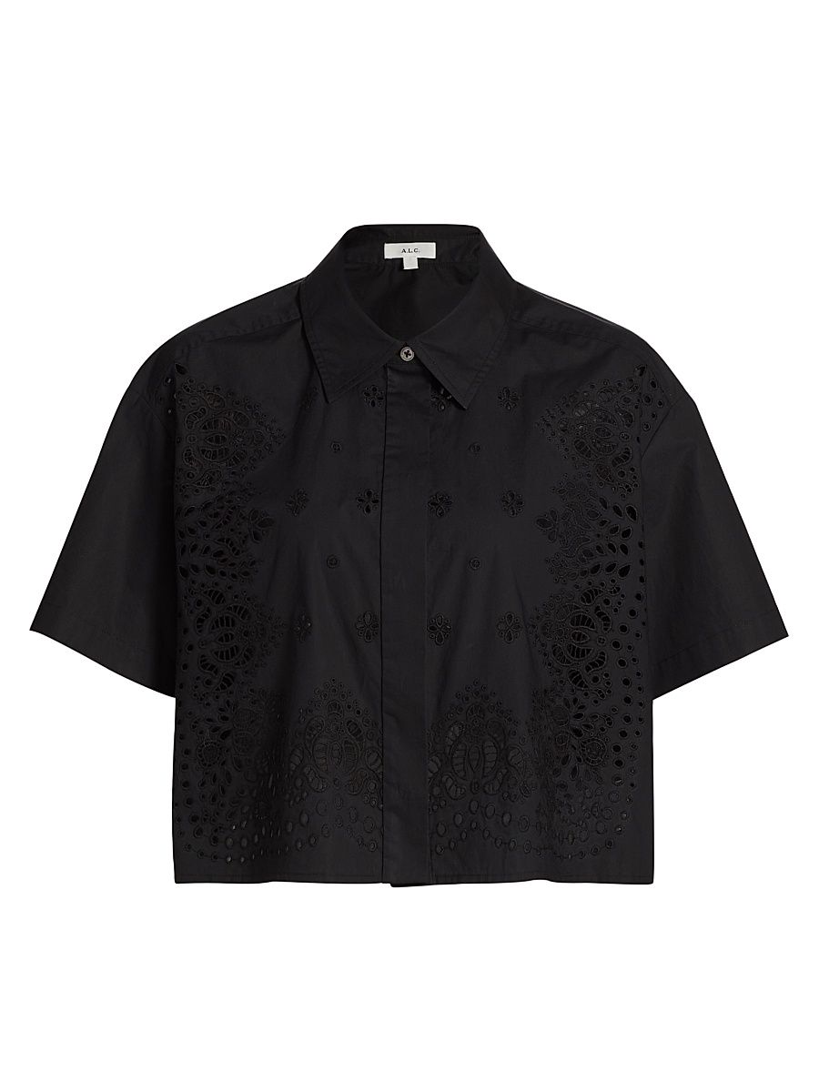 Women's Jade Eyelet Cotton Top - Black - Size Large