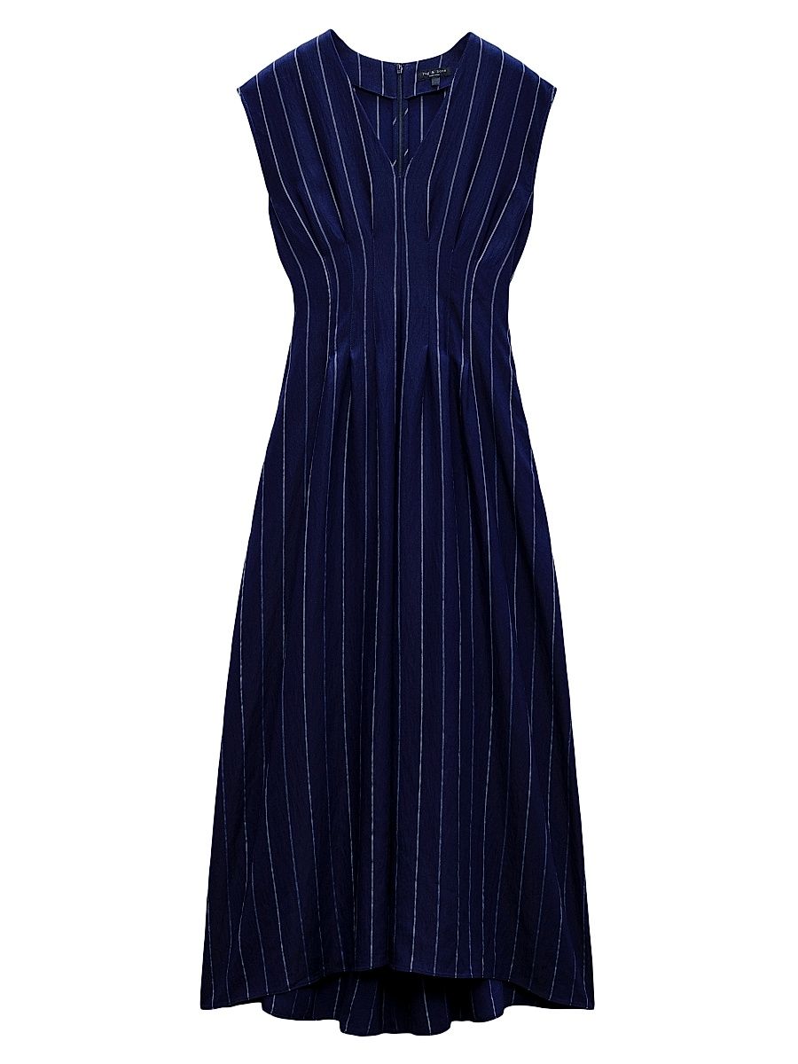 Women's Ines Pinstripe A-Line Maxi-Dress - Deep Navy Stripe - Size 10