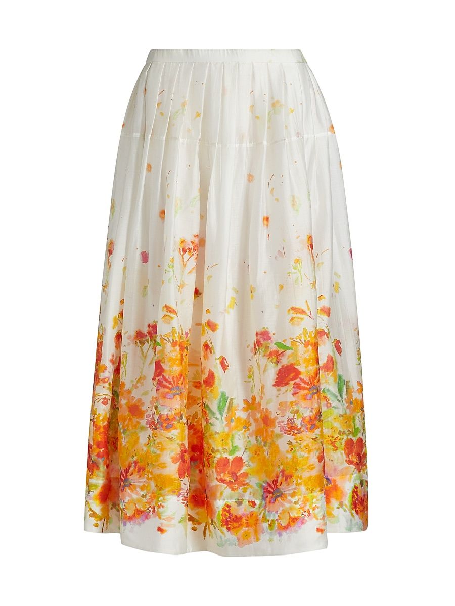 Women's Alexia Floral Organza Midi-Skirt - White Papaya Multi - Size 12