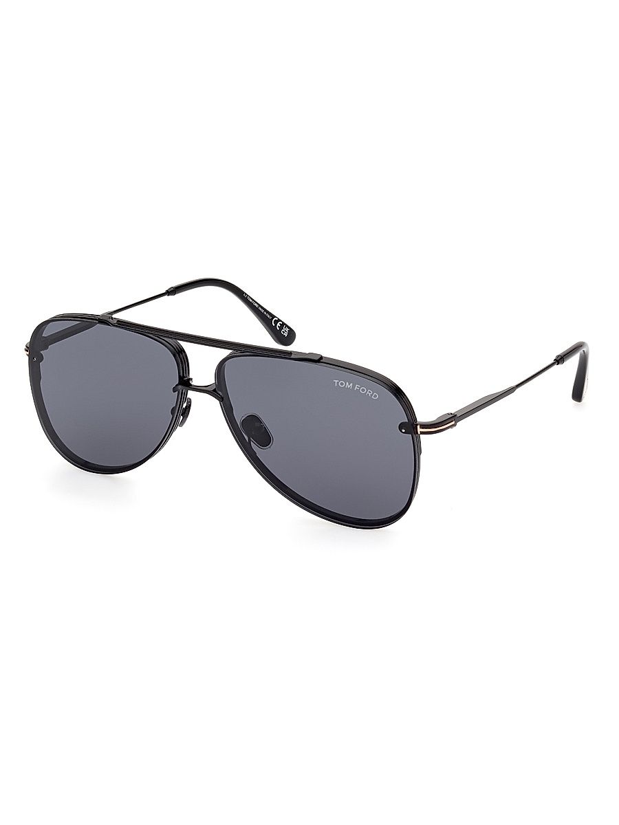 Men's Leon 62MM Pilot Sunglasses - Shiny Black Smoke
