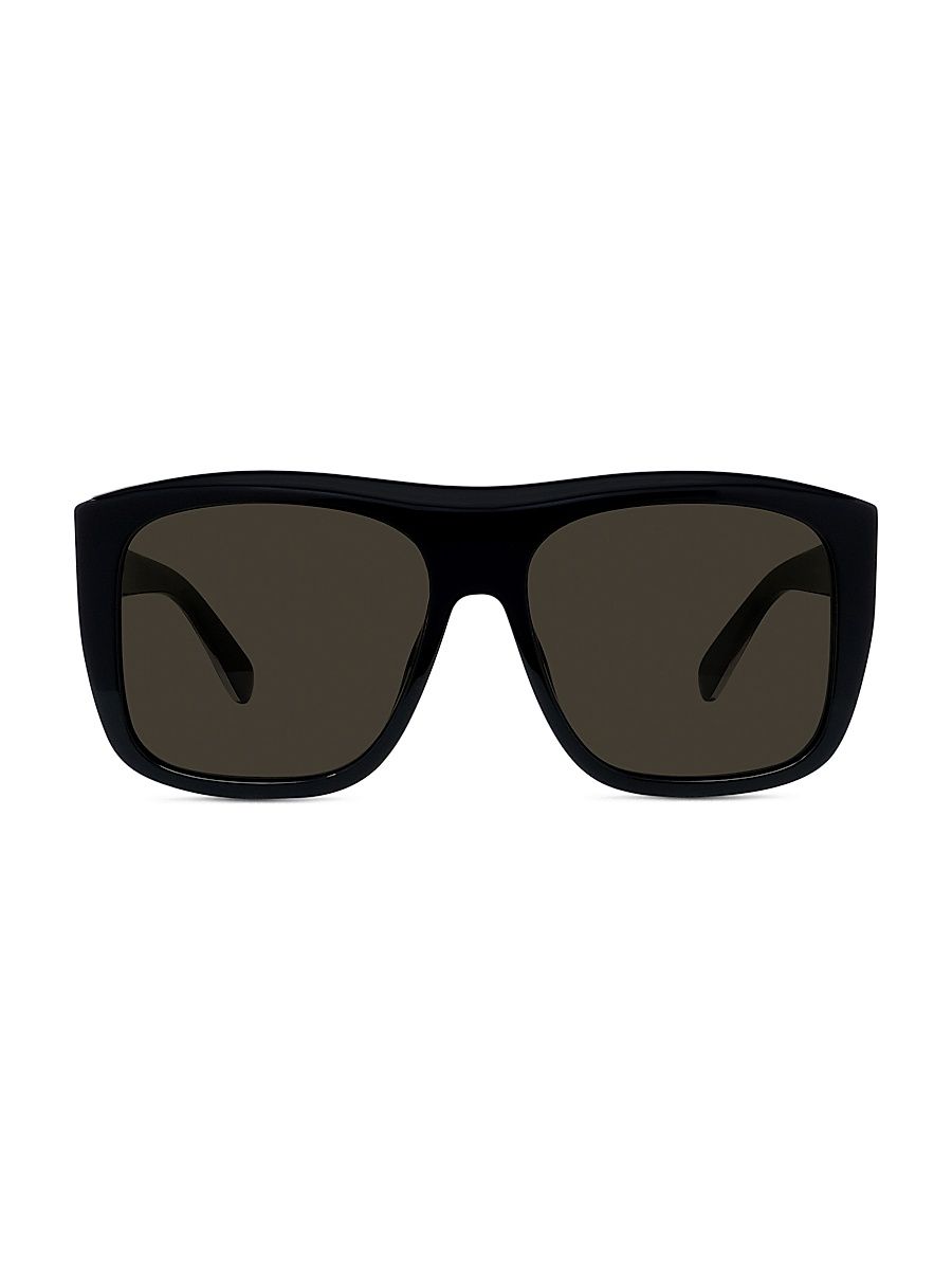 Women's Shield 57MM Geometric Sunglasses - Shiny Black Brown