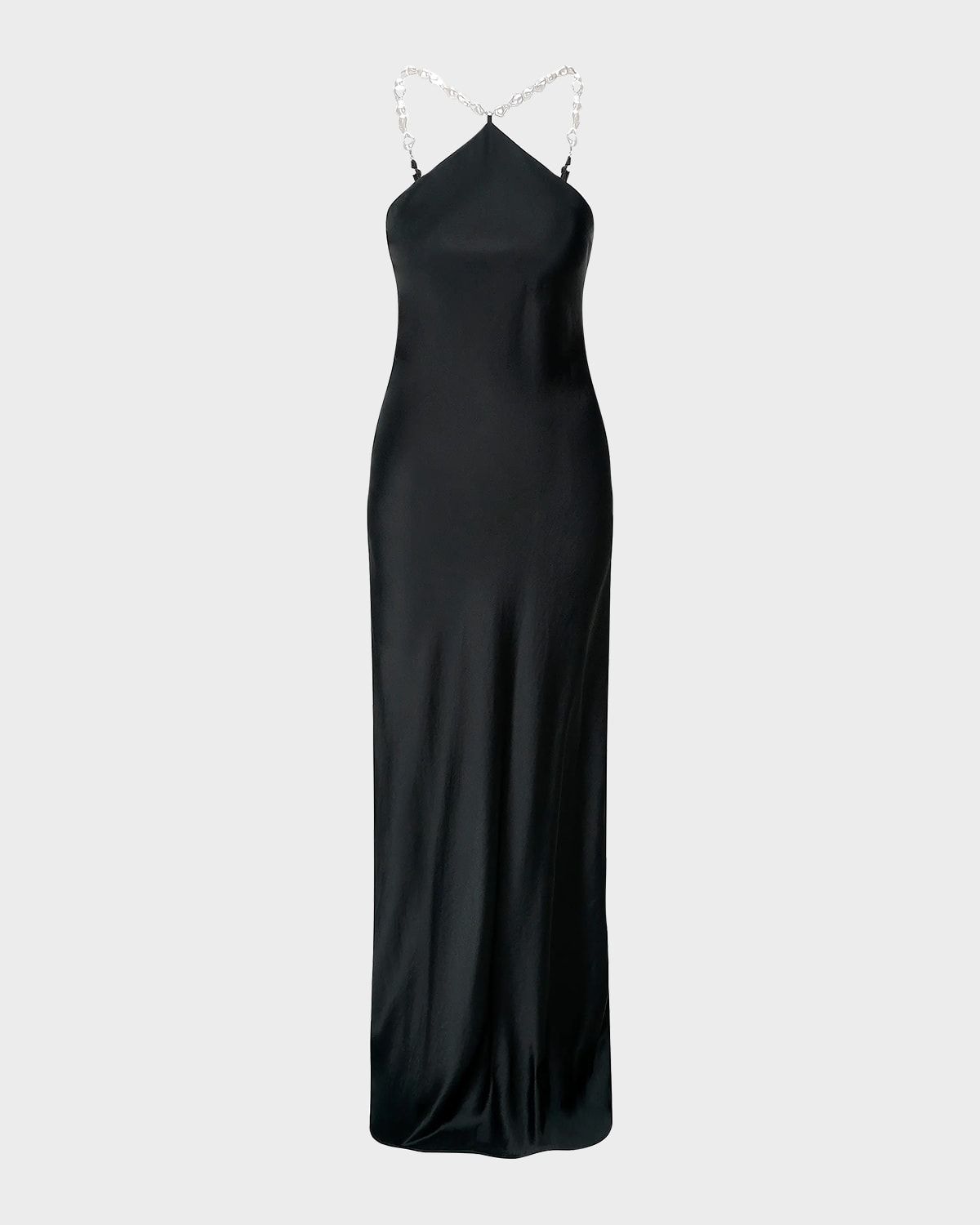 Cadence Satin Pearly-Strap Maxi Dress