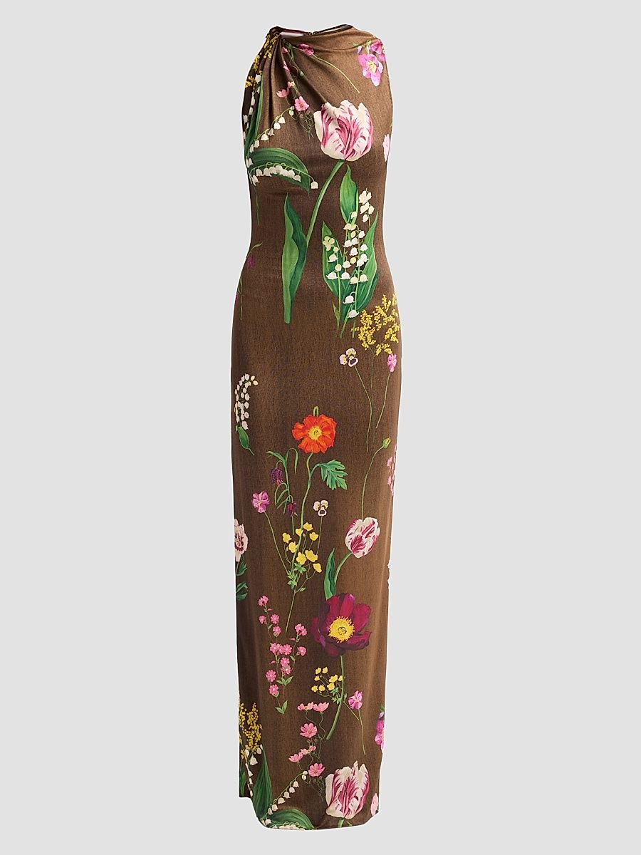 Women's Mixed Botanical Jersey Day Dress - Brown Multi - Size 8