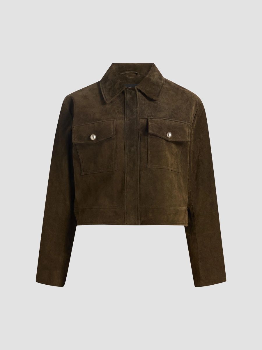Lamarque Women's Merida Suede Trucker Jacket - Olive - Size Small