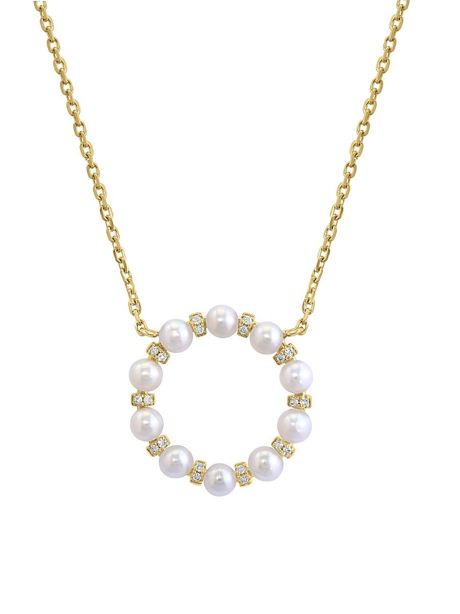 Women's 18K Yellow Gold, Freshwater Pearl & 0.07 TCW Diamond Circle Pendant Necklace - Yellow Gold