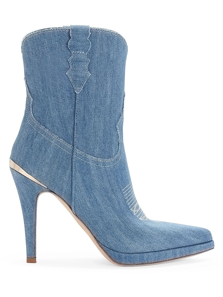 Women's Camila Denim 95MM Embroidered Booties - Denim - Size 11.5