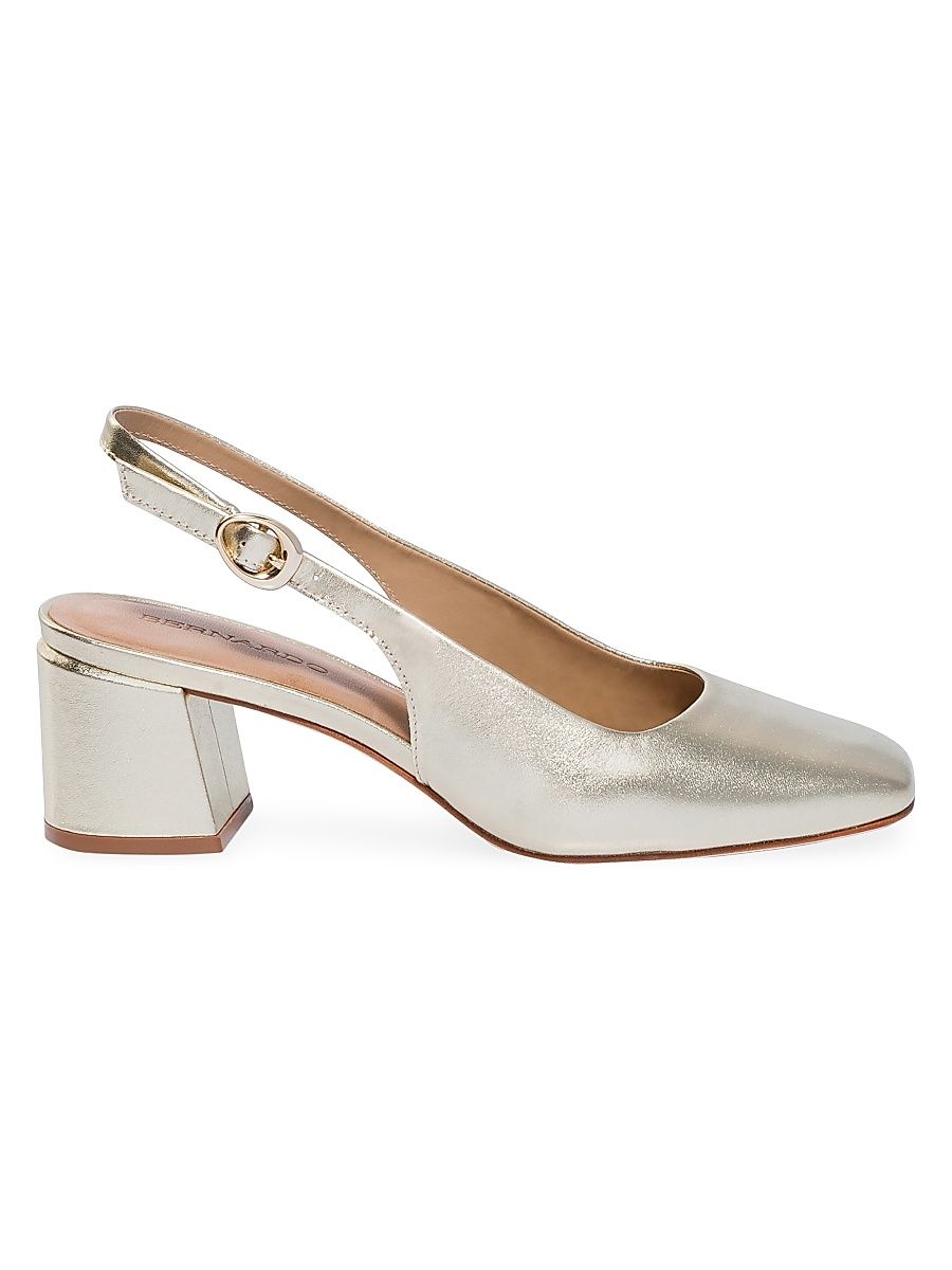 Women's Alexia Metallic Leather Block Sling Heels - Champagne - Size 9