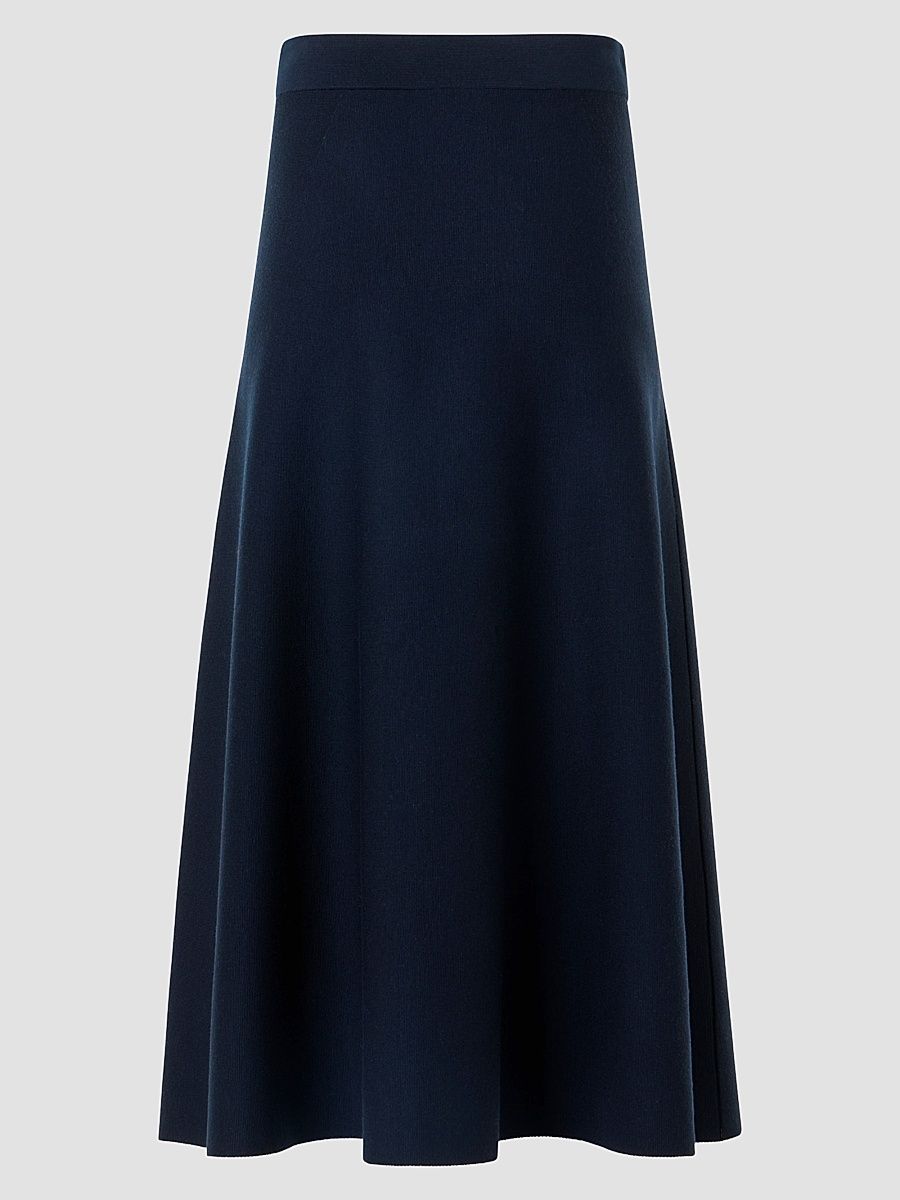 Women's Stretch-Wool Midi Skirt - Navy - Size 4