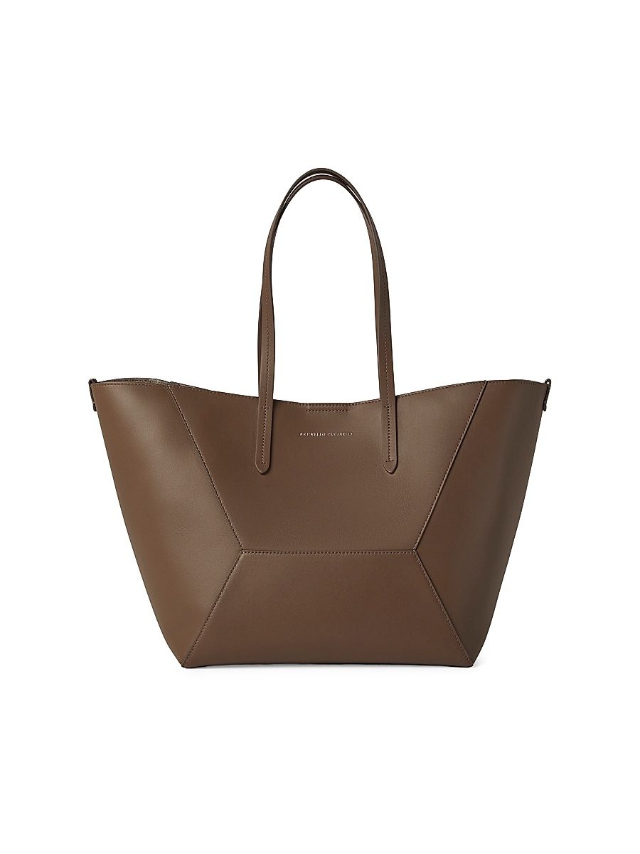 Women's Calfskin with Monili in Tote Bag - Brown Gianduia