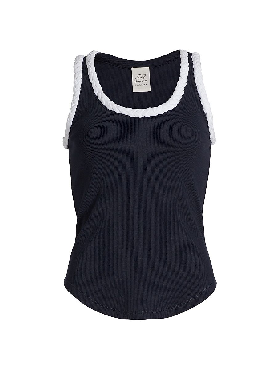 Women's Braided Tank Top - Navy White - Size XL