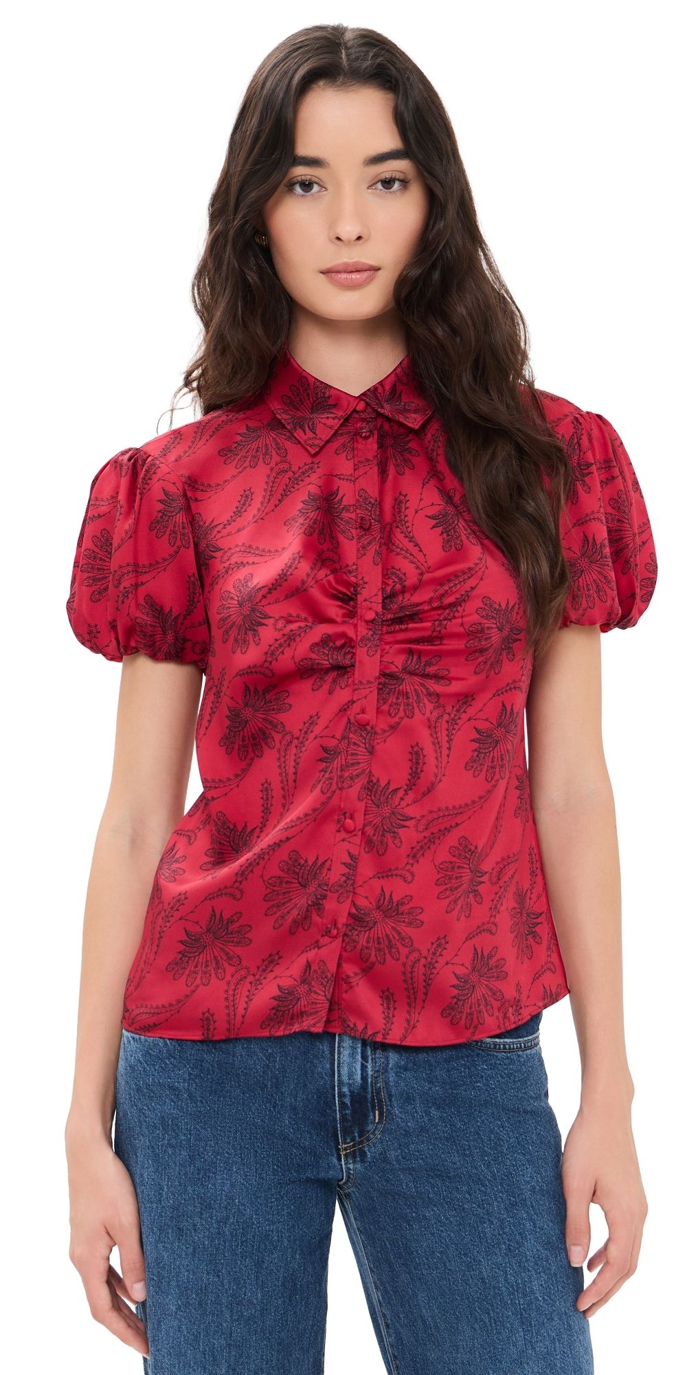 Cinq à Sept Paisley Fan Solange Top warm cranberry/black XL