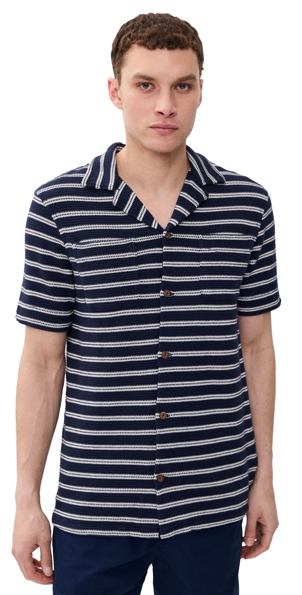 Polo Ralph Lauren Short Sleeve Stripe Knit Collared Shirt Newport Navy/Pale Cream XXL