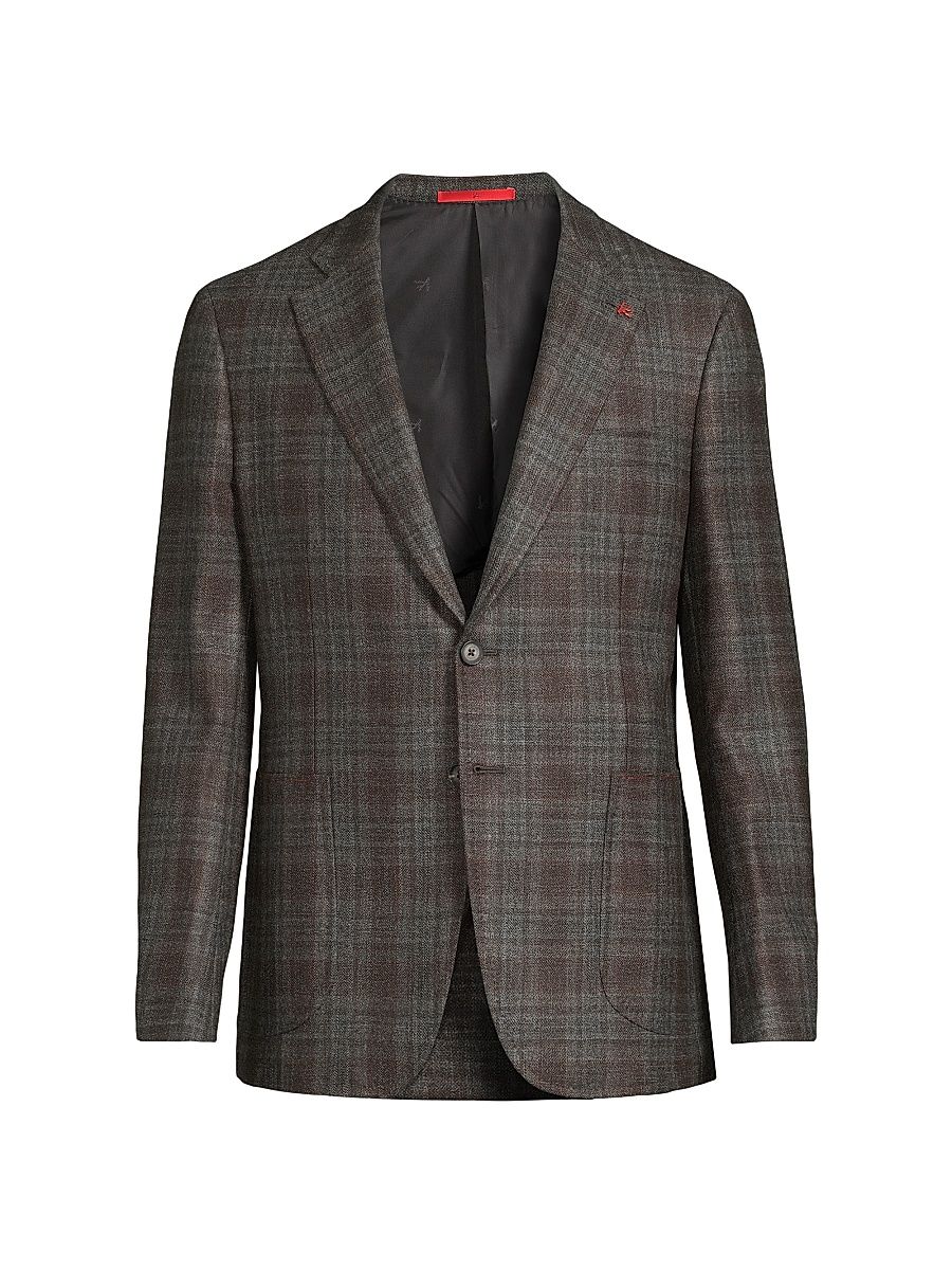 Men's Plaid Wool-Blend Jacket - Grey - Size 42