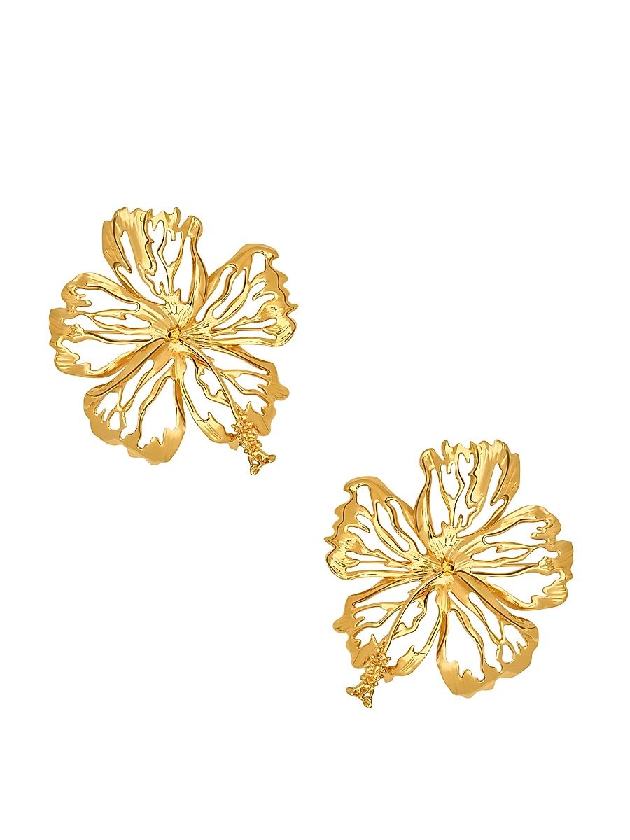 Women's 24K-Gold-Plated Hibiscus Stud Earrings - Gold