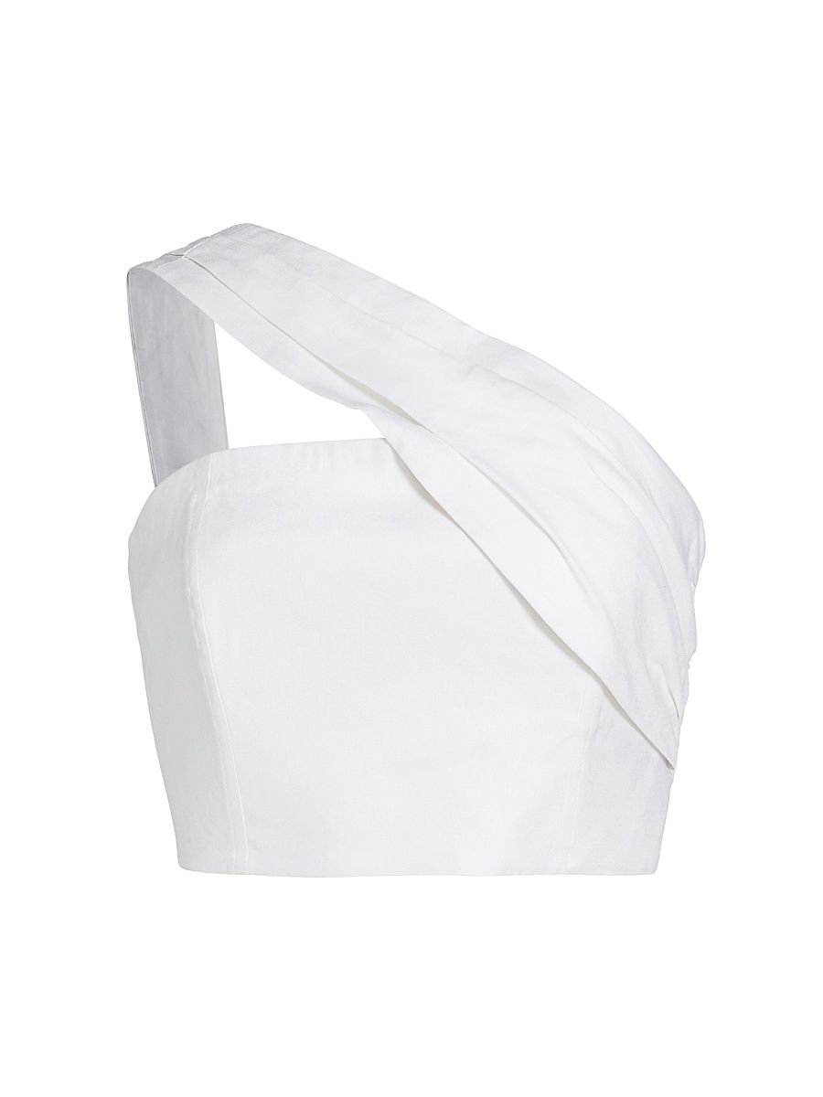 Women's Arantza Draped One-Shoulder Crop Top - White - Size Large