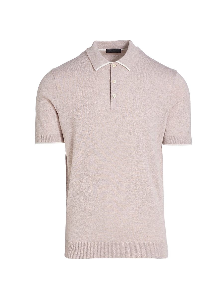 Men's Wool Mouliné Polo Shirt - Sand - Size XXL